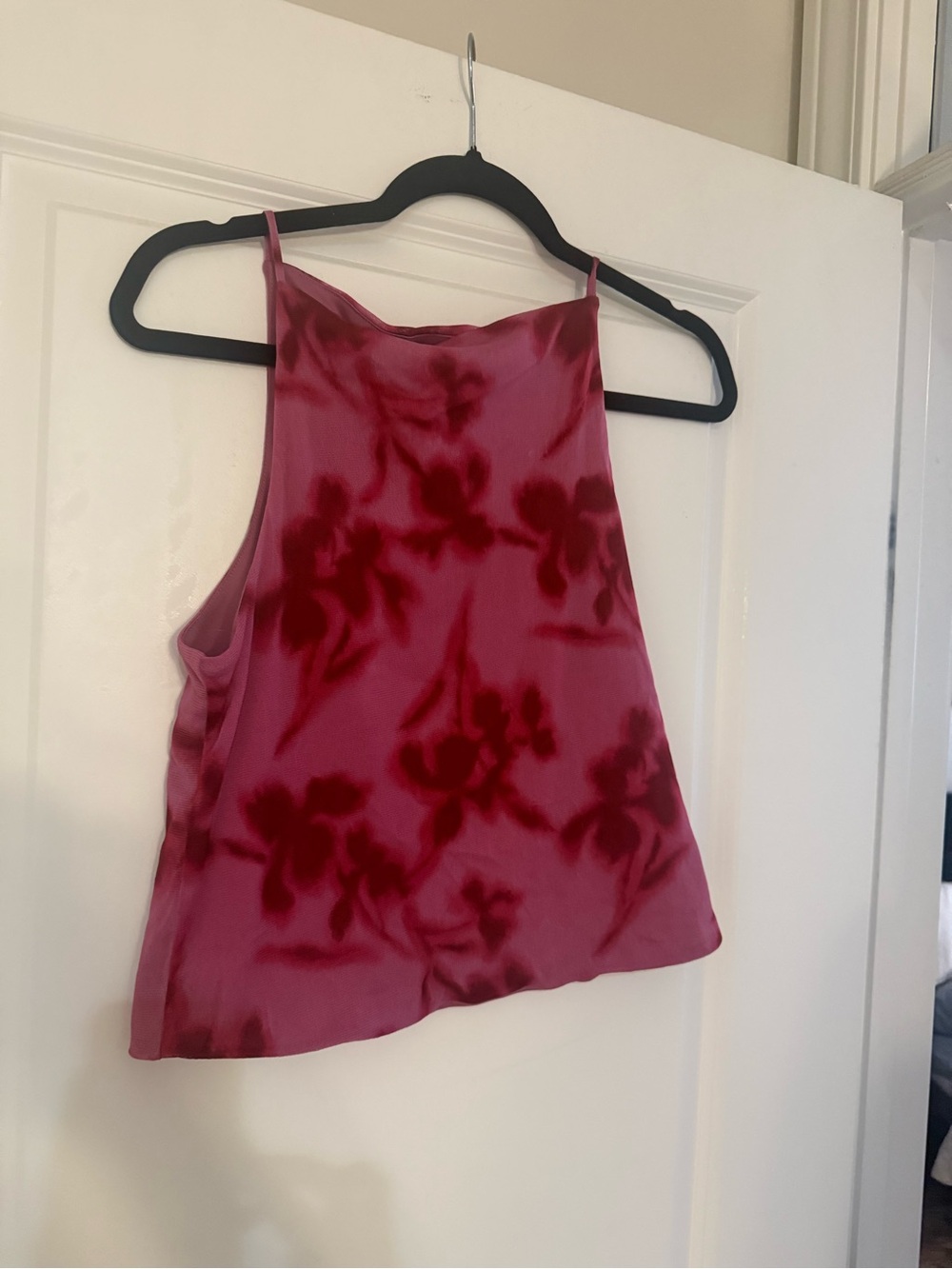 Women's Pink Floral Satin Halter Tank Top
